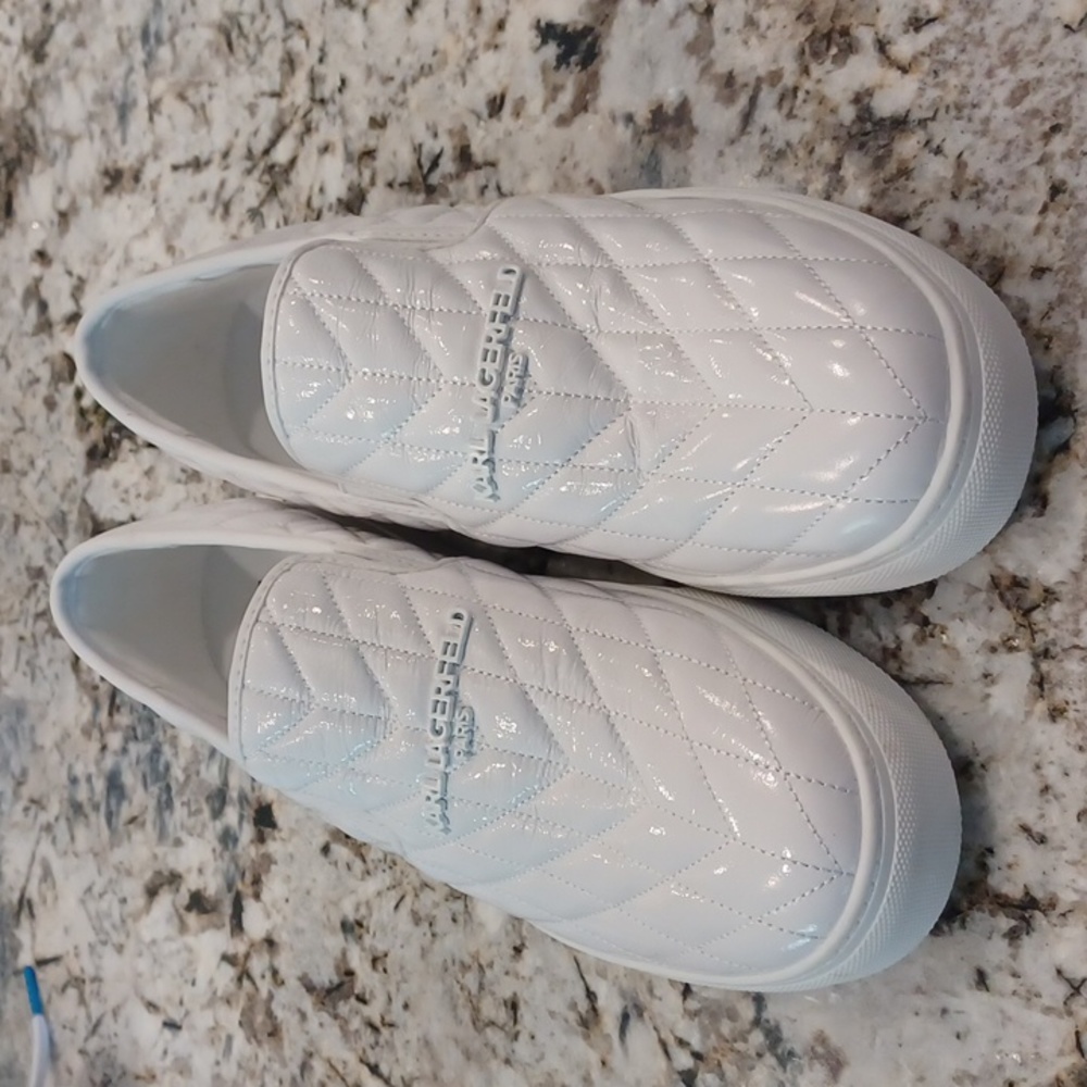 Karl Lagerfeld White Quilted Slip-On Wedge Sneakers